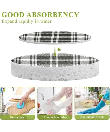 3-Pack Cleaning Kitchen Sponges Oval Retro Black and White Plaid Kitchen Cellulose Dishwashing Wood Pulp Cotton - Buy Online on GoSupps.com
