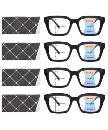 4 Pack Progressive Multifocus Reading Glasses for Women Oprah Style Blue Light Blocking Computer Readers 4 Black 1.0 x
