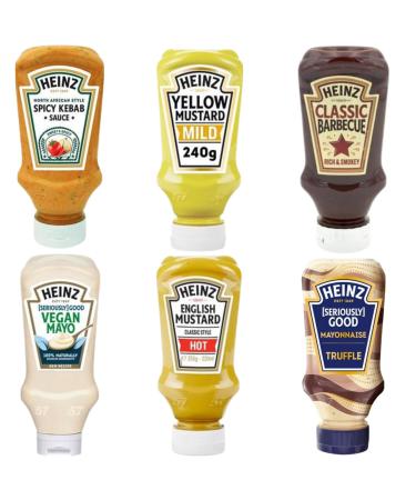 Heinz Sauce Mustard & Mayonnaise Pick N Mix - Choose From 6 Flavours | BBQ English-Mustard Classic Style Hot Mild Yellow Spicy Kebab Truffle Vegan - Classic-Flavor & Squeeze Bottle - Pack of 4