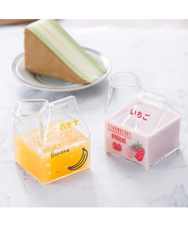 Kawaii Glass Milk Carton Cup - Cute Strawberry Milk Pitcher - Mini Creamer Container - 12 Oz - Microwavable - 1Pcs - Buy Online on GoSupps.com
