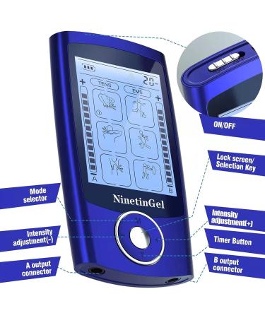 NinetinGel Tens Unit Muscle Stimulator - EMS Muscle Relaxer Ab Stimulator | 16 Pads with Protective Case | Ideal for Pain Relief & Muscle Relaxation - Blue - Buy Online on GoSupps.com