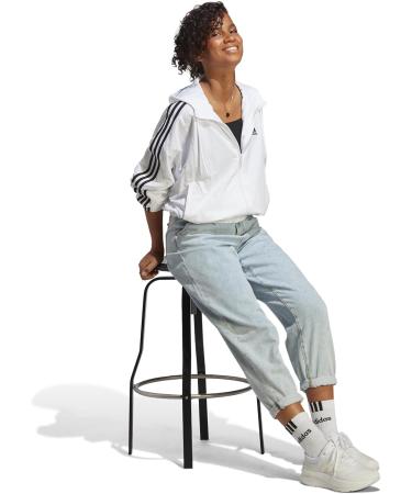 Buy adidas Female Adult Essentials 3-Stripes Woven Windbreaker Jacket - M White/Black | International Shipping Available - Buy Online on GoSupps.com