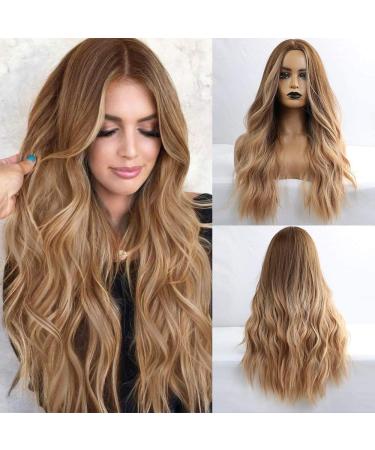 Haircube long curly brown wig middle parting women wigs 24 inch wigs for women naturally looking synthetic wigs light brown-a - Buy Online on GoSupps.com