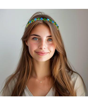 Rhinestone Headband Sparkling Gemstone Headwear Party Prom Hair Accessory for Women and Girls (green+blue) - Buy Online on GoSupps.com