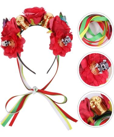 Minkissy Halloween Flower Headband Mexican Rose Flower Crown Skull Headpiece dia de los muertos Flower Crown (Red) - Buy Online on GoSupps.com