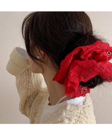 PURPLELILY Lace Scrunchies for Women Large Elastic Hair Scrunchy Eye Catching Hair Rope French Hair Bobbles Ponytail Holder Red - Buy Online on GoSupps.com