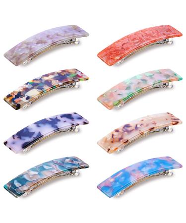 8 Pieces Womens Hair Barrettes Cellulose Acetate Hair Clip Tortoise Shell French Design Celluloid Rectangle Hair Clips for Women Girls Daily Wear (Colorful Patterns)