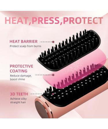 Hair Straightener Brush - Ionic Anti-Scald Ceramic Flat Iron for Women | Fast Heating Hair Styling Comb (Pink - Buy Online on GoSupps.com