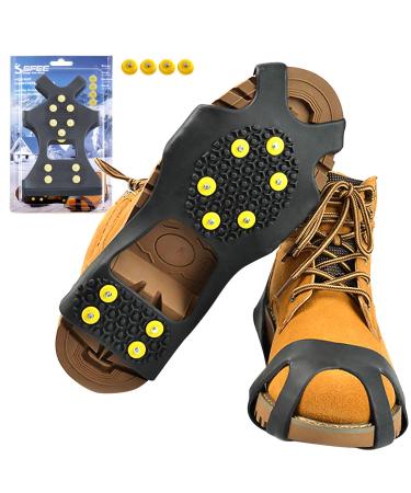 Sfee Ice Cleats for Boots Shoes, Snow Grips Cleats for Ice and Snow Anti-Slip Rubber Traction Cleats for Walking on Snow and Ice 10 Steel Studs Crampons for Hiking, Walking, Climbing, Jogging Medium - (Women(7-10)/Men(5-8)