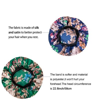 Awegeo 3 Pcs Satin Bonnet Set for Black Women Hair Care | Soft Silk Bonnets for Hair Loss Prevention | Luxurious Fabric with Wide Elastic Band | Normal Size Black, Green & Navy Flowers - Buy Online on GoSupps.com