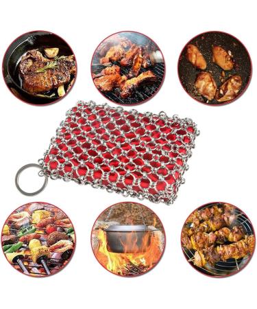 4 Pack Cast Iron Cleaner Set - Chainmail Scrubber, Pan Scraper, Grill Scraper, Kitchen Towel - Red - Buy Online on GoSupps.com