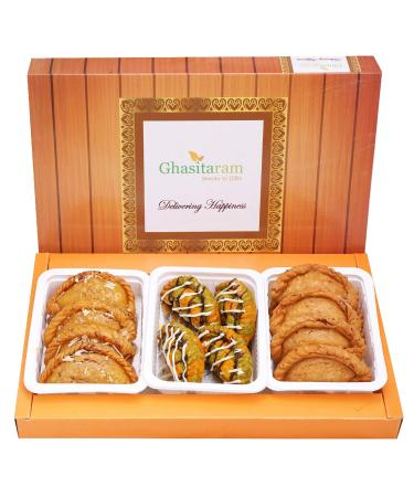 Ghasitaram Gift Holi Sweets Holi Gifts Holi Hamper Assorted Box of Traditional Dry Sweet and Designer Gujiyas |Gift for Diwali Holi Rakhi Valentine Christmas Birthday Anniversary Her Him|
