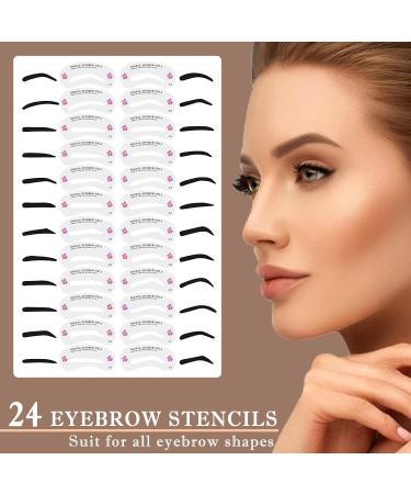 Waterproof Eyebrow Stamp Stencil Kit - 24 Stencils, Brush, Trimmer (Dark Brown) - Buy Online on GoSupps.com