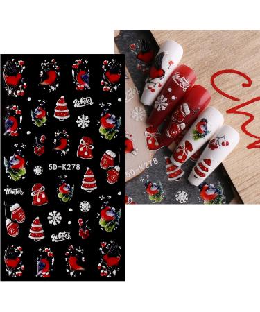 3D Christmas Nail Stickers 4 Sheets 5D Self-Adhesive Embossed Nail Decal Cartoon Elk Nail Art Decoration Design Supplies - Buy Online on GoSupps.com