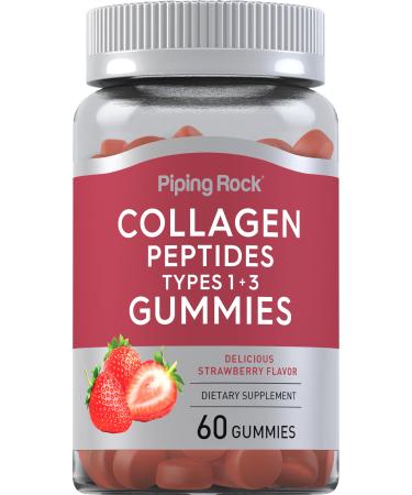 Piping Rock Collagen Gummies | 60 Count | Collagen Peptides Type 1 and 3 | Strawberry Flavor | Bovine Supplement | Non-GMO Gluten Free