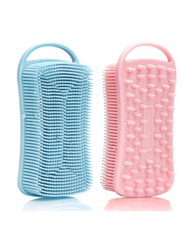 Exfoliating Silicone Body Scrubber 2 Pack Scalp Massager 2 in 1 Bath and Shampoo Brush Shower Scrubber for Body Soft Silicone Loofah for Men Women Kids Long Lasting and Easy to Clean