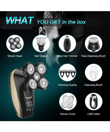4-in-1 Electric Shaver for Men | Bald Head Shaver, Rechargeable Wet & Dry Razor, Grooming Kit with Clipper & Nose Trimmer - Black Gold - Buy Online on GoSupps.com