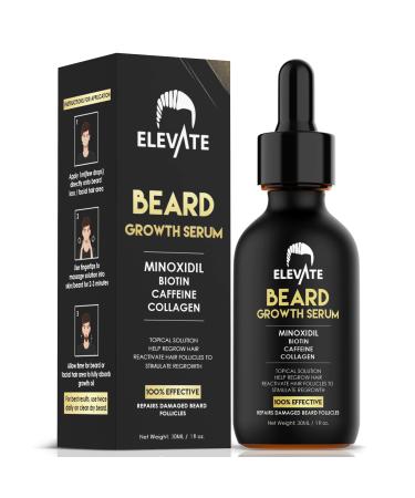 Elevate Beard Growth Oil 5% Minoxidil Hair Growth Serum with Biotin & Caffeine Grow a Stronger Thicker Fuller Beard Faster Natural Facial Hair Treatment for Grooming Thickening and Volume 1 Fl Oz 30mL 1 Fl Oz (Pack o...