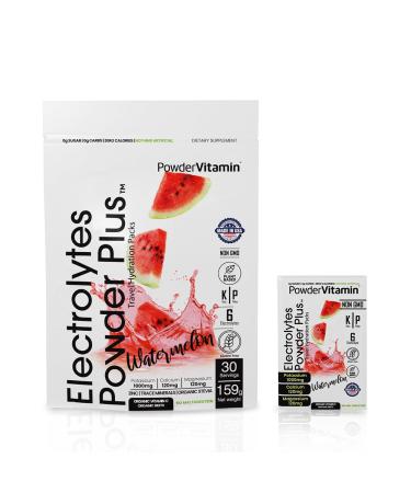 PowderVitamin Electrolytes Powder Plus, Keto, Watermelon, Sugar Free, 1000mg Potassium, 120mg Calcium, 120mg Magnesium, Non-GMO, Zero Calories, 30 Hydration Packets Watermelon 0.07 Ounce (Pack of 100)