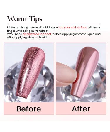 MIZHSE Chrome Mirror Powder Liquid - Pink Hailey Bieber Nails | Metallic Chrome Nail Polish for Nail Art | Soak Off UV LED 10 ml - International Shipping - Buy Online on GoSupps.com