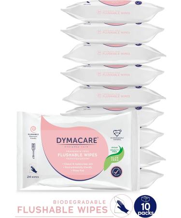 Dymacare Flushable Toilet Towels - Biodegradable Dermatologically Tested 24 Towels per Pack (10 Packs) - Buy Online on GoSupps.com
