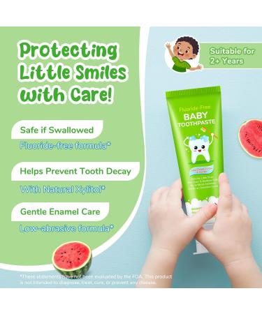 Fluoride-Free Baby Toothpaste for Ages 2-3 Natural Fruit-Flavored Mild Formula Pea-Sized Amount for Developing Teeth 2.1 oz (60g) (1 Pack Watermelon) Watermelon 1 - Buy Online on GoSupps.com