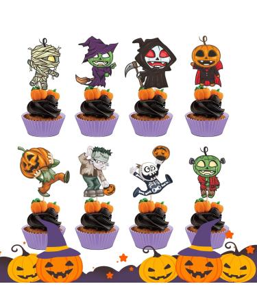 Halloween Cupcake Picks | Baking Cups Wrappers Pumpkin Cake Topper Pumpkin Cupcake Picks Fall Theme Cupcake Decorations for Baking Cups Tytlyworth