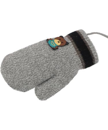 Cute Fox Knitting Toddler Winter Gloves | Full Finger | Thermal Plush Lining | 1-3 Yrs | Bear/Grey - Buy Online on GoSupps.com