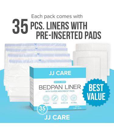 JJ CARE Bedpan Liners (Pack of 35) - Super Absorbent, Leak-Proof Disposable Bags for Elderly, Medical Grade - Buy Online on GoSupps.com