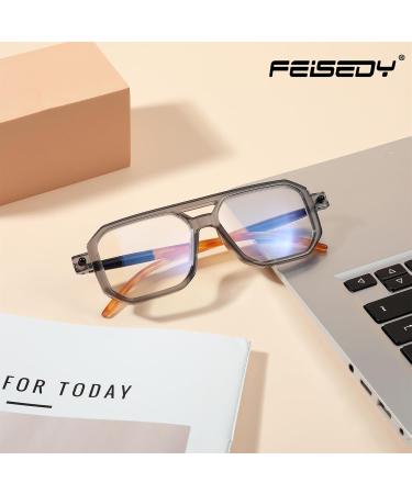 FEISEDY Vintage Square Blue Light Blocking Glasses - Unisex 70s Flat Aviator Anti-Glare Transparent Grey 52mm - Ideal for Computer Use - Buy Online on GoSupps.com
