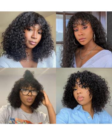 Acantam 150% Density Kinky Curly Wig with Bangs - Grade 10A Virgin Human Hair, Non-Lace Front Wig for Black Women - Natural Black, 16 Inch - Buy Online on GoSupps.com