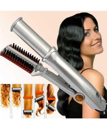 Portable Hair Straightener Curling Iron for Short Hair for Hair Curling and Straighting Three-Speed Temperature Adjustment Brush Straightener for Thick Hair Silver