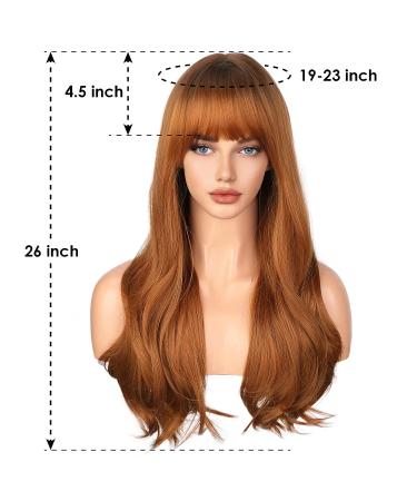 ENTRANCED STYLES 26 Inch Auburn Wig with Bangs | Long Layered Natural Hair Wig for Women | Dark Roots Copper Red Ombre | Heat Resistant Synthetic | Daily Use Redhead Wig - Buy Online on GoSupps.com