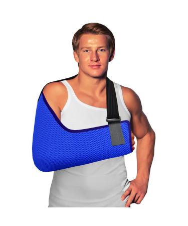 4DflexiSPORT Arm Sling Adult (M blue/navy trim) Feel Safe Easy to Fit Cooling Fabric Technology Fits R or L. M Blue/Navy