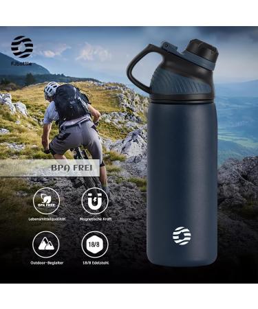 FJBOTTLE Stainless Steel Sports Drinking Bottle | 600ml BPA-Free Magnetic Lid Leak-Proof | Ideal for School Fitness and Outdoor Activities | Dark Blue - Buy Online on GoSupps.com