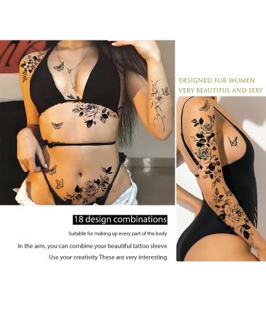 Roarhowl Tattoo Rose Set - 8 Large Flower Temporary Tattoos for Women | Exquisite Designs by Real Tattoo Artists - Buy Online on GoSupps.com