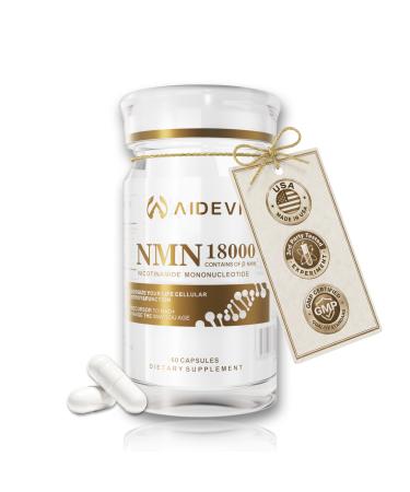 AIDEVI NMN 18000 480mg - 99% Pure Nicotinamide Mononucleotide Supplement with Resveratrol Nobel Laureate Developed Third-Party Tested Increased NAD+ Levels Healthy Aging 60-Day Supply 1pcs