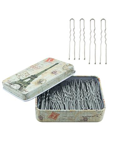 200pcs U Shaped Hair Pins Silver with Cute Case, Hairpins for Buns, Premium Bobby Pins for Kids, Girls and Women, Great for All Hair Types(2.4 & 2 Inch) (Silver)