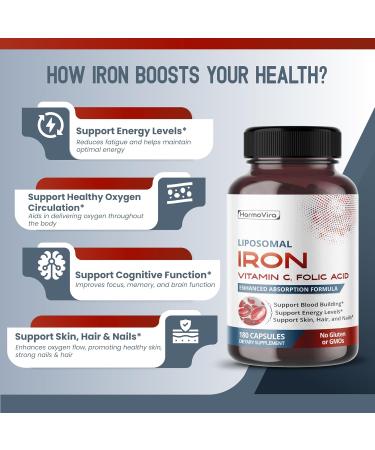 Liposomal Iron with Vitamin C Folic Acid B12 B6 B1 Support Energy & Red Blood Cell Formation Gentle Formula 180 Capsules Non-GMO Gluten-Free 60 count (pack of 2) - Buy Online on GoSupps.com