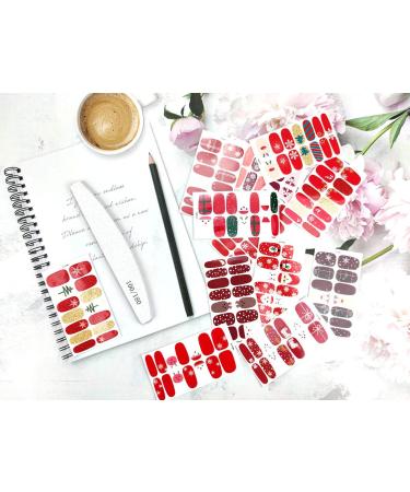 Fantasyon 12 Sheets Christmas Full Nail Wraps DIY Self-Adhesive Nail Polish Stickers with Deer Snowman Xmas Tree Design and Nail File for Girl and Women - Buy Online on GoSupps.com