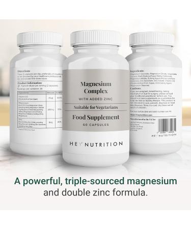 Hey Nutrition Magnesium Complex High Strength 205mg Supplement - Zinc Vitamin D3 - Muscle & Bone Health Nerve Function & Energy Support - UK Manufactured - Non-GMO - 60 Vegetarian Capsules 60 count (Pack of 1) - Buy Online on GoSupps.com