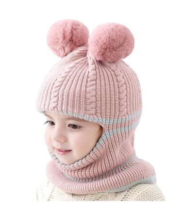 crazy bean Kids Girls Boys Winter Warm Hat Windproof Hat and Scarf 3-in-1 Toddler Knitted Beanie Hat One Size Pink