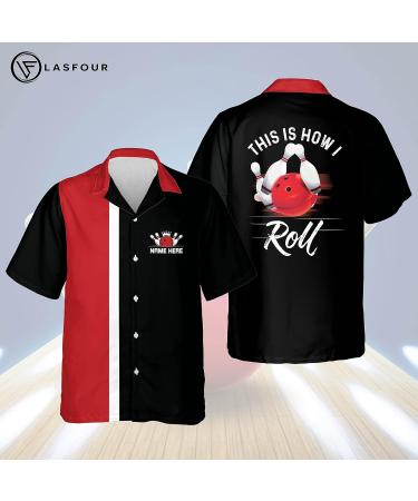 LASFOUR Custom Funny Bowling Shirt with Name | Retro Vintage Hawaiian Shirt for Men - Buy Online on GoSupps.com