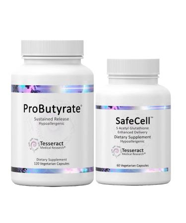 Tesseract ProButyrate Gut Health & SafeCell S-Acetyl Glutathione Neuro Support Bundle 600mg + 300mg 120 + 60 Capsules Antioxidant & Gut Microbiome Balance