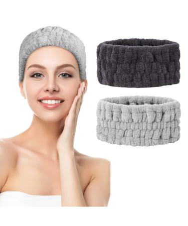 2 Pcs Spa Headband for Washing Face Wash Headband Makeup Headband For Washing Face Skincare Headbands for Women Hair Band for Washing Face Facial Headband and Spa Wrap Towel Spa Stuff (Black   Grey) Black And Gray