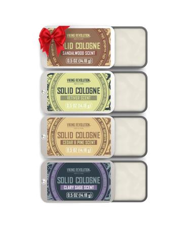 Vi.king R.evolution 4 Pack Mens Solid Colognes Men 0.5 Oz - Men Solid Perfume with Cedar Wood Clary Sage Vetiver Sandalwood Cologne for Men - Balm Cologne for Mens Cologne Balm Travel Cologne Wax