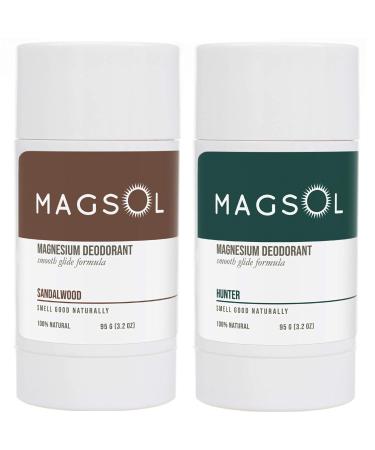 MAGSOL Natural Deodorant for Men & Women - Mens Deodorant with Magnesium - Perfect for Ultra Sensitive Skin Aluminum Free Deodorant for Women Baking Soda Free (2 Pack Bundle: Sandalwood & Hunter)