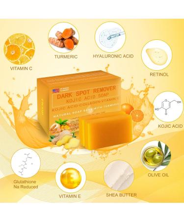 Buy Kojic Acid Soap & Turmeric Soap 2 Pack | Dark Spot Treatment with Vitamin C E Retinol & Collagen - Original Formula with Olive Oil & Hyaluronic Acid - Buy Online on GoSupps.com