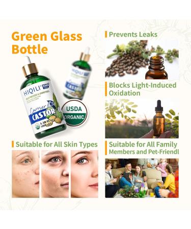 HIQILI Castor Oil Organic Cold Pressed Unrefined Glass Bottle, USDA Certified Organic, Hexane Free - Premium Grade Oil for Face, Hair Growth, Eyelash -3.38 Fl Oz - Buy Online on GoSupps.com