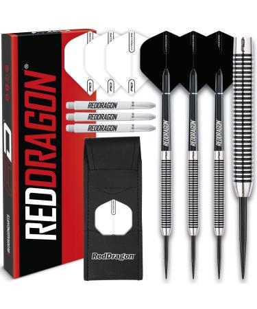 Pegasus Tungsten Steel Darts Set - 21g, 22g, 24g, 26g, 28g, 30g - Black Red Dragon Stems and Black Flights 24.0 Grams